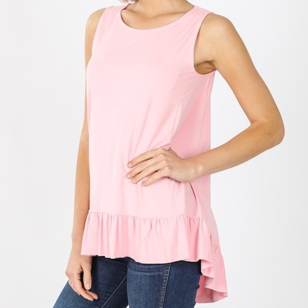 Sleeveless Ruffle Hi-Low Top - Dusty Pink